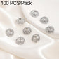 Silver hollow flower bead caps, angled view showing raised petal-like openwork pattern