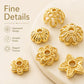 Gold hollow bead cap spacers with detailed flower filigree and open center holes