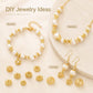 Gold 6-petal hollow flower bead caps with center holes, used on pearl jewelry pieces