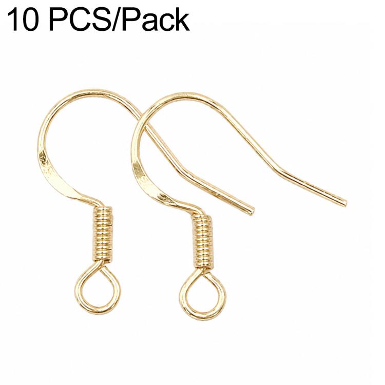 Gold-tone spring earring hooks with small round loop, DIY jewelry findings (2 shown)