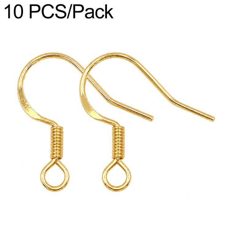 Gold-tone spring earring hooks with small round loop, DIY jewelry findings (2 shown)