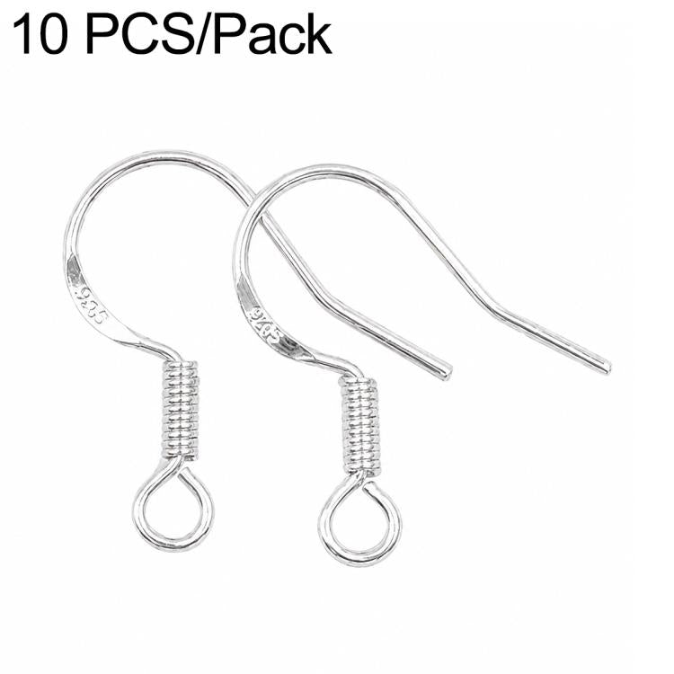 Silver-tone spring earring hooks with small round loop, DIY jewelry findings (2 shown)