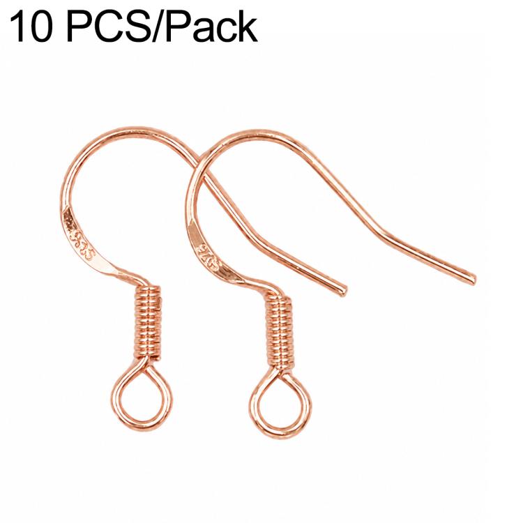 Rose-gold-tone spring earring hooks with small round loop, DIY jewelry findings (2 shown)