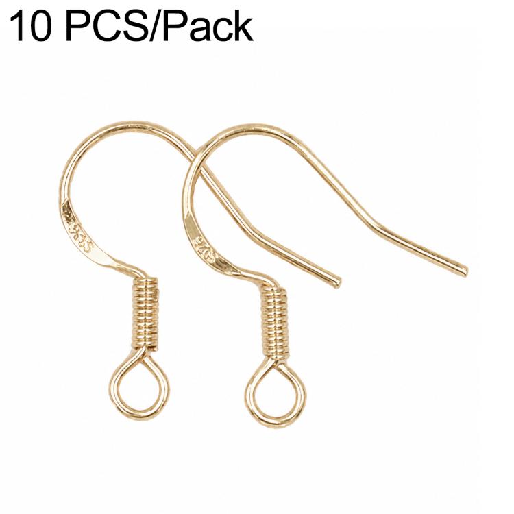Gold-tone spring earring hooks with small round loop, DIY jewelry findings (2 shown)