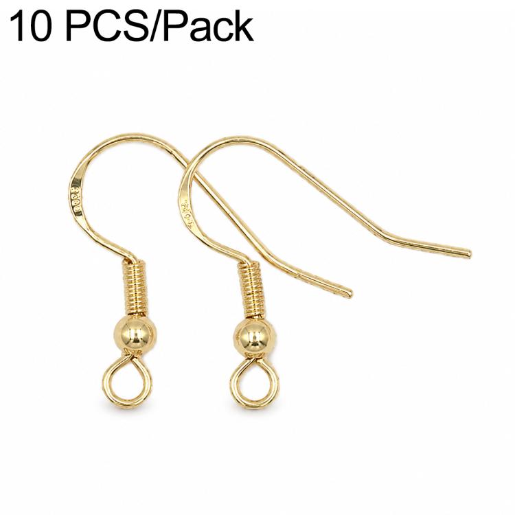 Gold-tone bead-spring earring hooks with small round loop, DIY jewelry findings (2 shown)