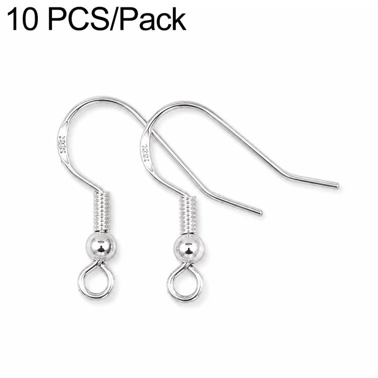 Silver-tone bead-spring earring hooks with small round loop, DIY jewelry findings (2 shown)