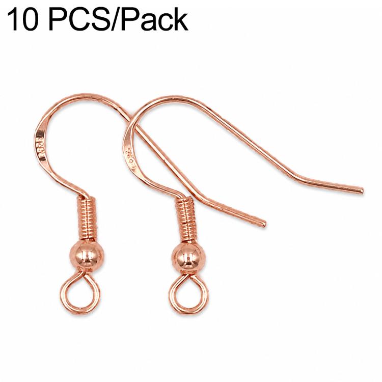 Rose-gold-tone bead-spring earring hooks with small round loop, DIY jewelry findings (2 shown)