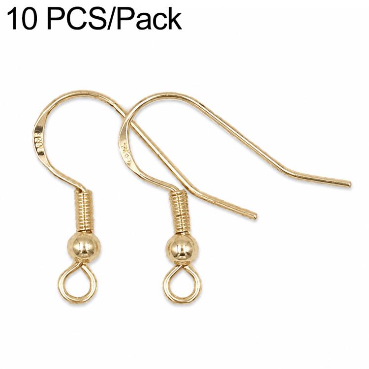 Gold-tone bead-spring earring hooks with small round loop, DIY jewelry findings (2 shown)