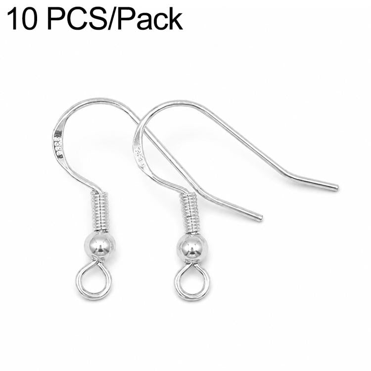 Sterling silver DIY earring hooks with bead-spring coil and round loop, 10-piece pack