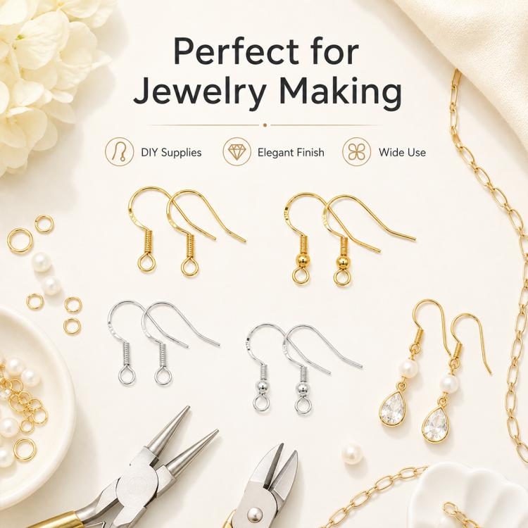 Jewelry making DIY ear hooks assortment in gold and silver with included accessories