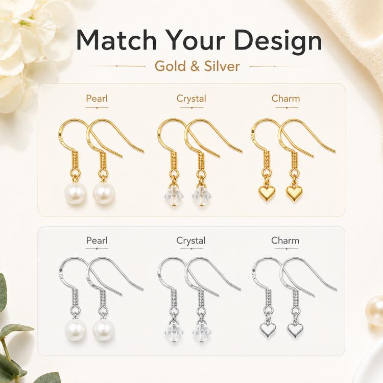 Gold and silver DIY ear hooks collection for pearls, crystals, and charm accents