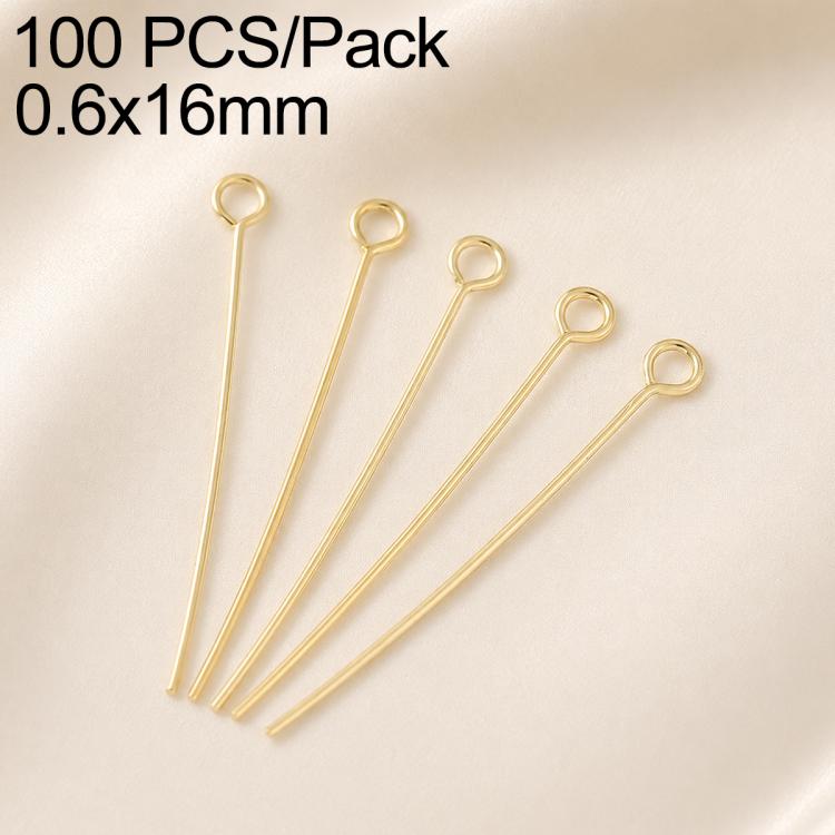 Gold plated bead head pins, 100 pcs pack, 0.6x16mm, loop head for jewelry making