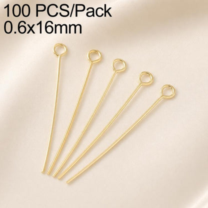 Gold plated bead head pins, 100 pcs pack, 0.6x16mm, loop head for jewelry making