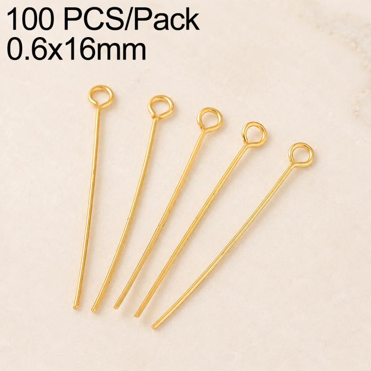 Gold plated bead head pins, 100 pcs pack, 0.6x16mm, loop head for DIY earrings
