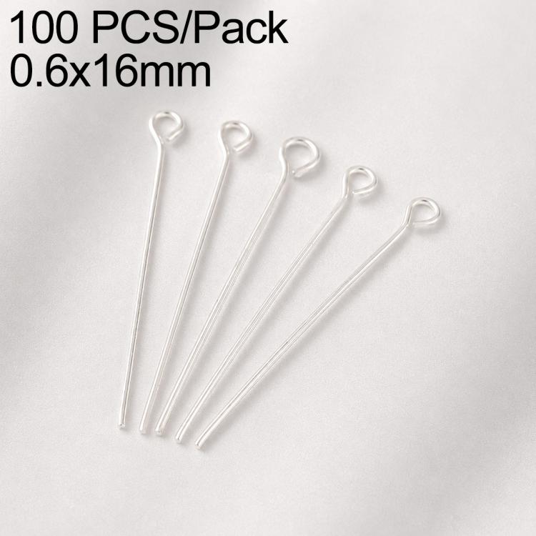 Silver tone bead head pins, 100 pcs pack, 0.6x16mm, small loop head, DIY use