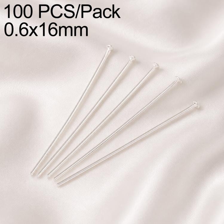 White tone bead head pins, 100 pcs pack, 0.6x16mm, loop head for DIY jewelry