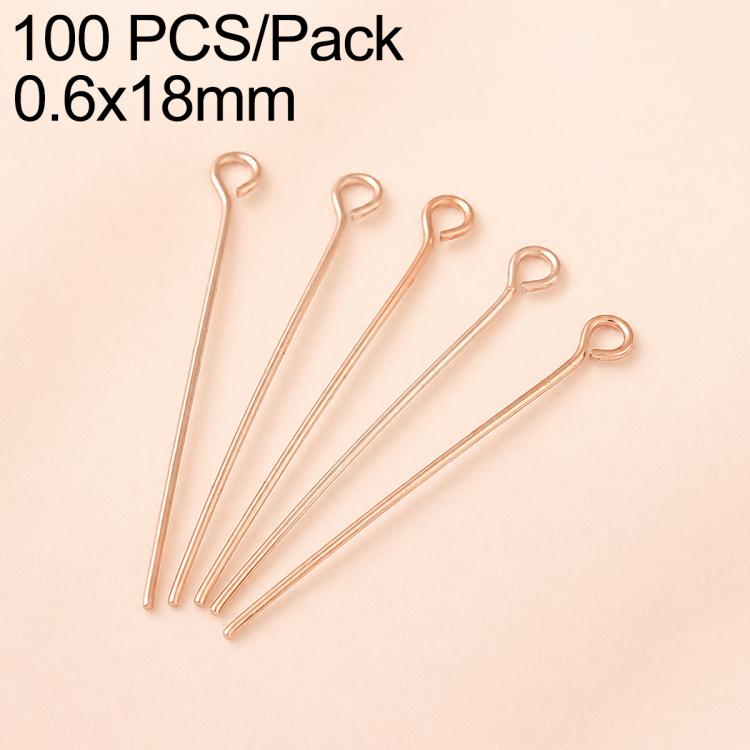 Rose gold tone bead head pins with loop heads, 0.6x18mm, 100 pcs shown