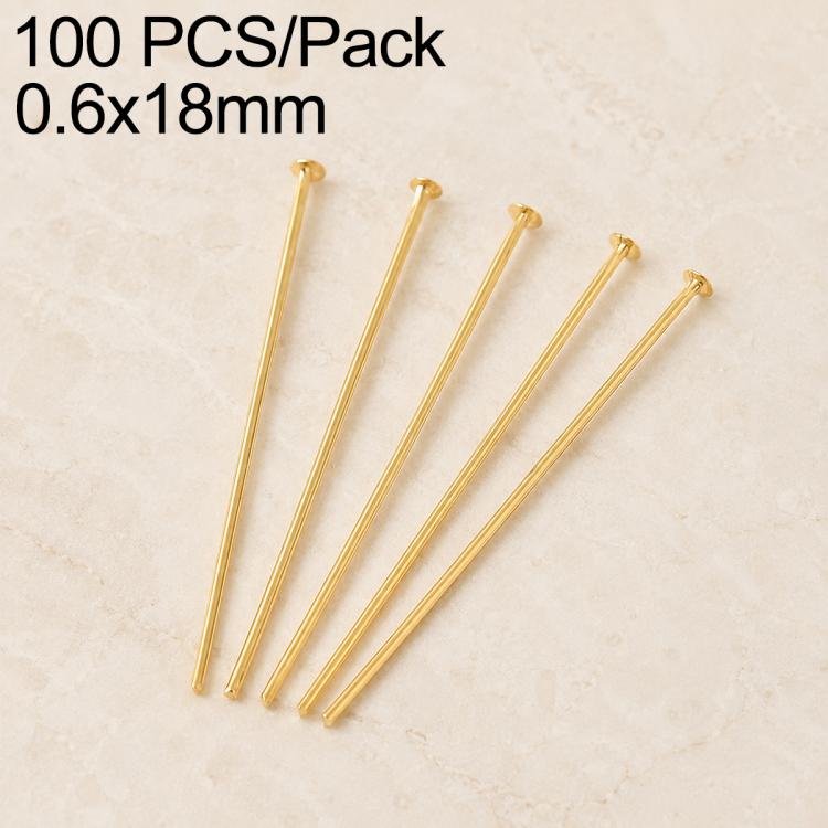 Gold plated bead head pins with loop heads, 0.6x18mm, 100 pcs shown