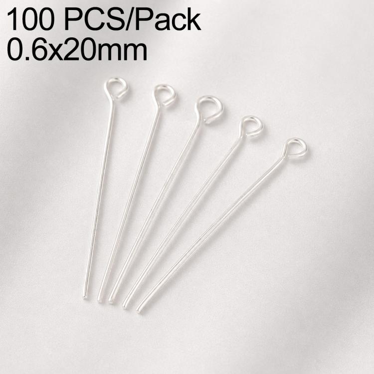 Silver-tone bead head pins, 0.6 x 20mm, round loop top, 100-pack