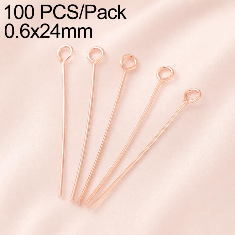 Rose gold bead head pins, 0.6x24mm, loop head for charm earring DIY, 100-pack