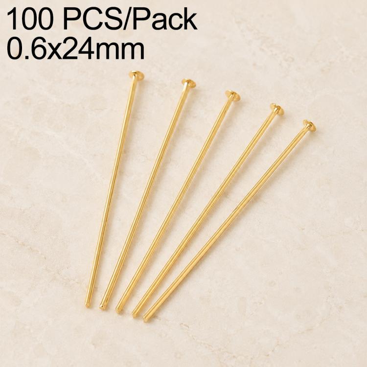 Gold bead head pins, 0.6x24mm, loop head for charm earring DIY, 100-pack