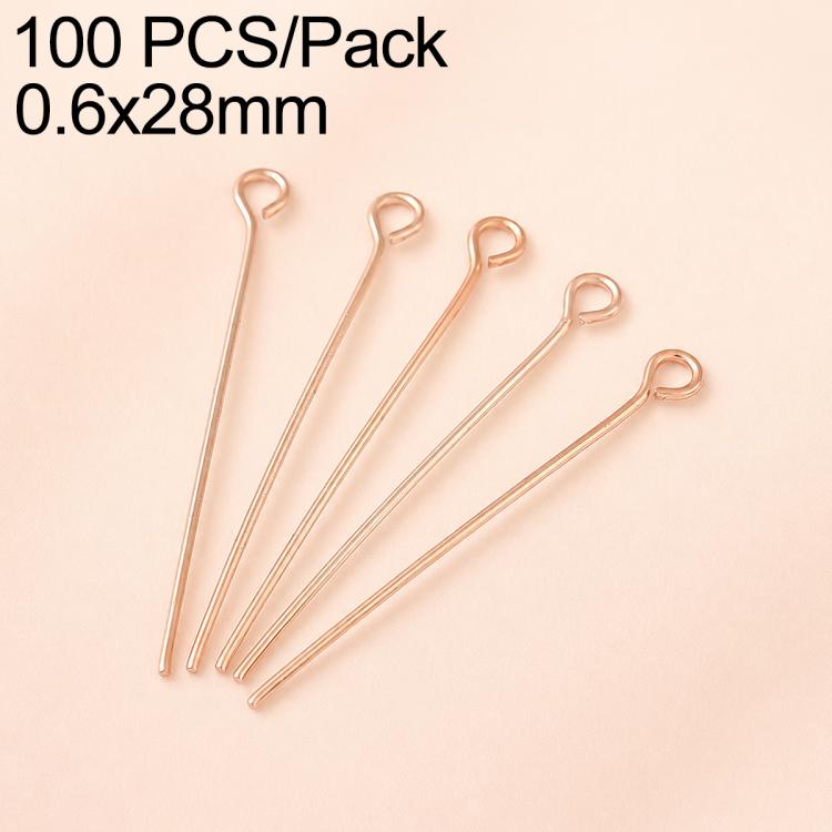 Rose-gold tone bead head pins with loop, brass, 0.6x28mm, 100 pcs