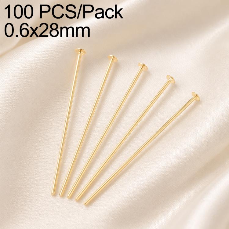 Gold-tone bead head pins with loop, brass, 0.6x28mm, 100 pcs