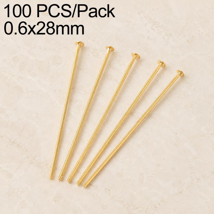 Gold-tone bead head pins with loop, brass, 0.6x28mm, 100 pcs