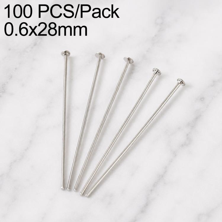 Silver-tone bead head pins with loop, brass, 0.6x28mm, 100 pcs
