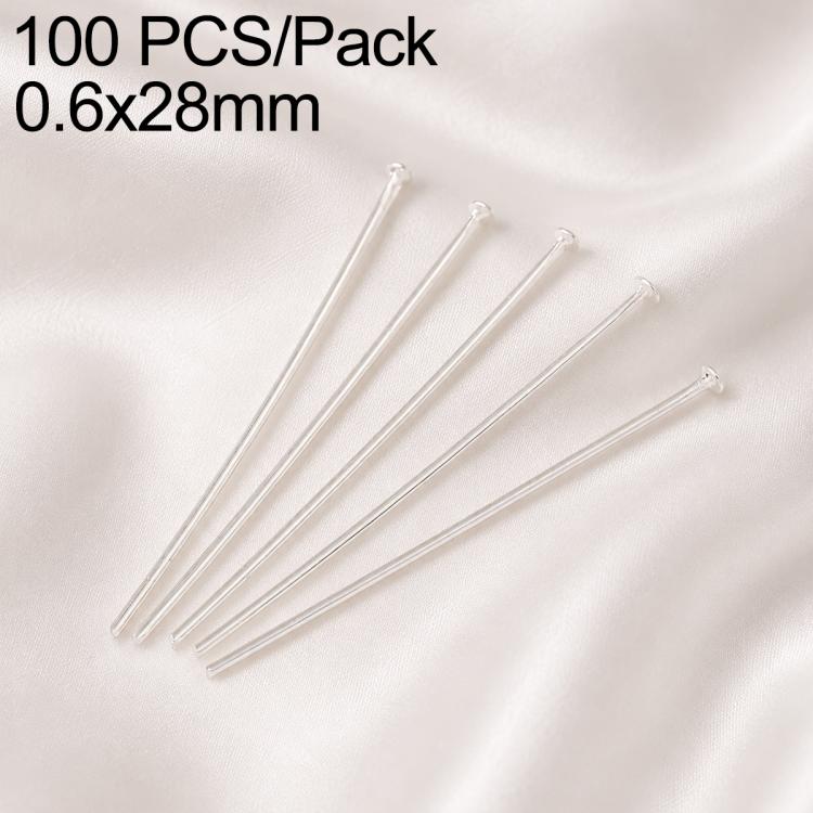 White-silver tone bead head pins with loop, brass, 0.6x28mm, 100 pcs