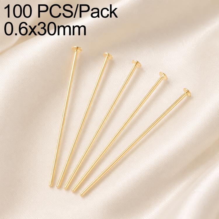 Yellow gold-tone bead head pins with loop heads, 0.6x30mm, 100 pcs for DIY jewelry