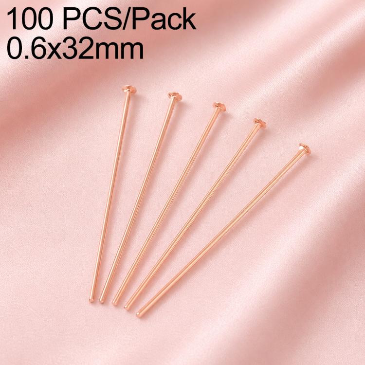 Rose gold-tone bead head pins, 0.6x32mm, straight wire with looped head, 100-pack.