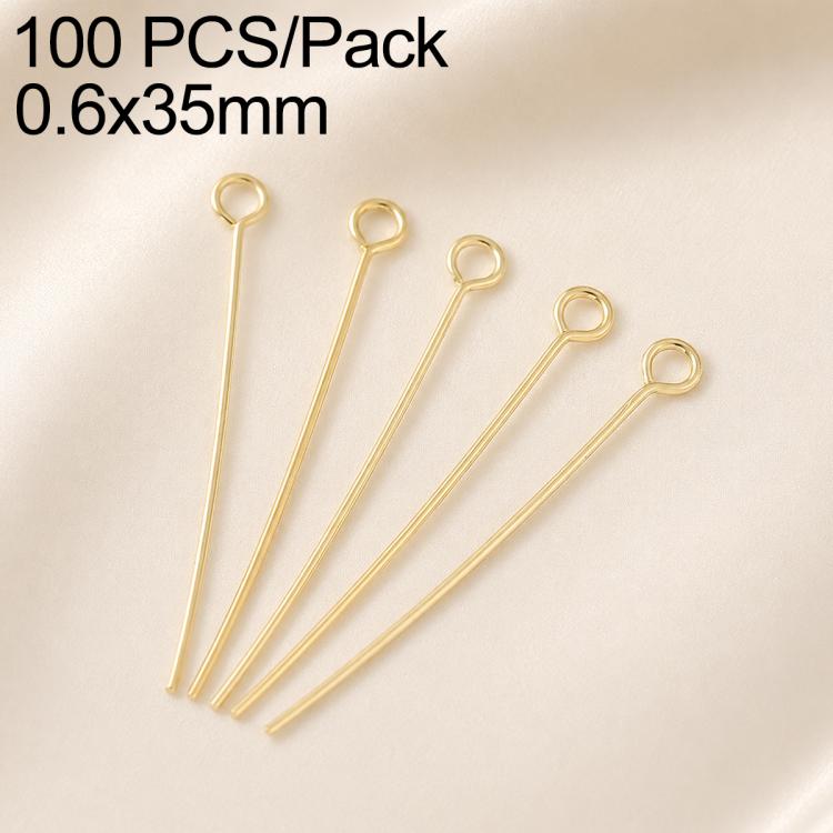 Gold-plated bead head pins, 0.6x35mm, 5 pins shown from a 100-pack