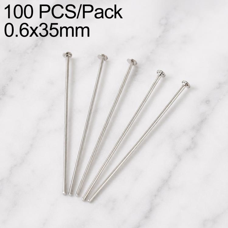 Silver-tone bead head pins, 0.6x35mm, 5 pins shown from a 100-pack