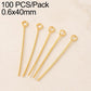 Gold plated brass bead head pins, 0.6x40mm, 100-pack, slim pins with loop heads