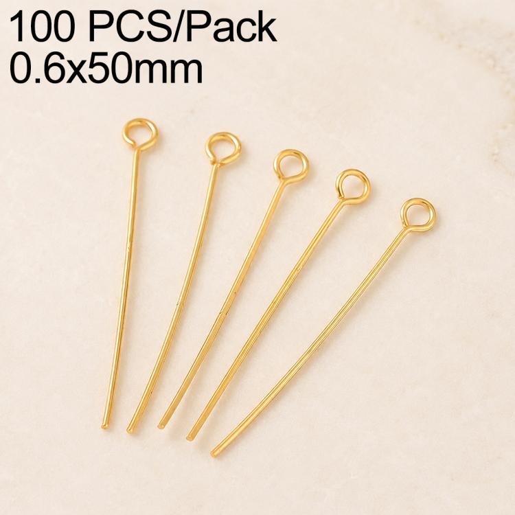0.6x50mm bead head pins, gold-tone plated brass, loop head, 5-piece view