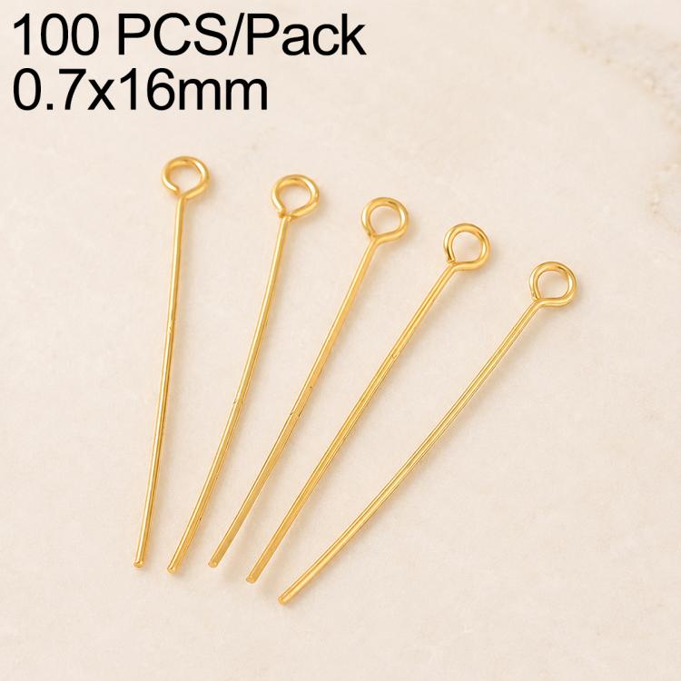 Gold tone loop head pins, 0.7 x 16mm, circular loop at the top