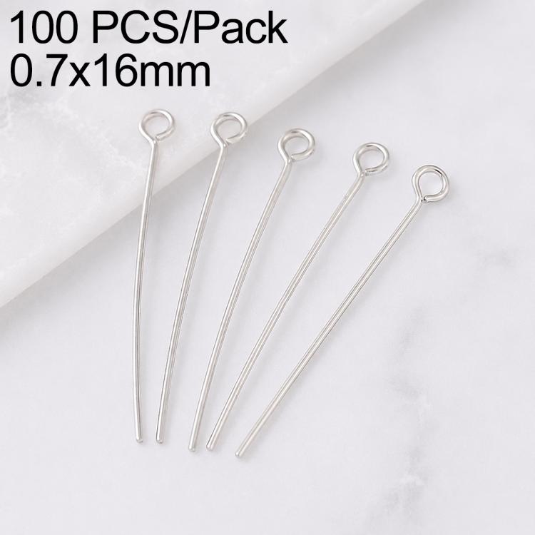 Silver tone loop head pins, 0.7 x 16mm, hoop top pins for DIY earrings