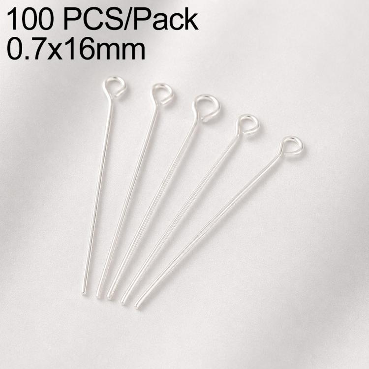 White/silver tone loop head pins, 0.7 x 16mm, small round hoop at top