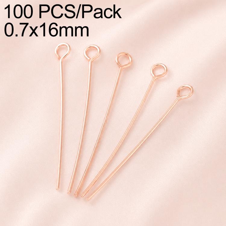 Rose-gold tone bead head pins, 0.7x16mm, 100-pack for charm earring making.