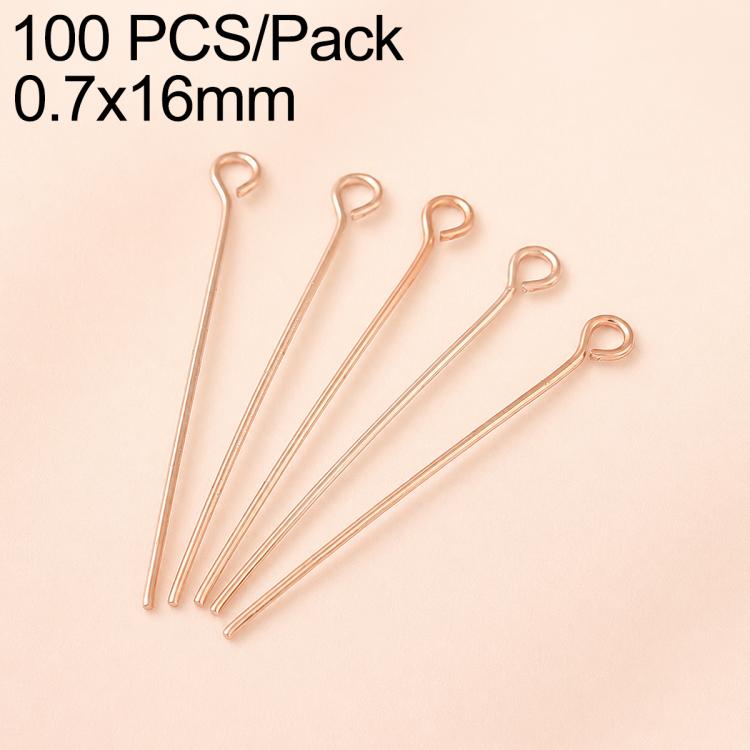 Rose-gold tone bead head pins, 0.7x16mm, 100-pack with looped heads for charms.