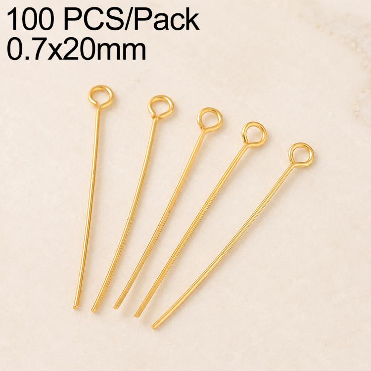 Warm gold-plated bead head pins, loop top, 0.7x20mm, 100 pcs DIY jewelry