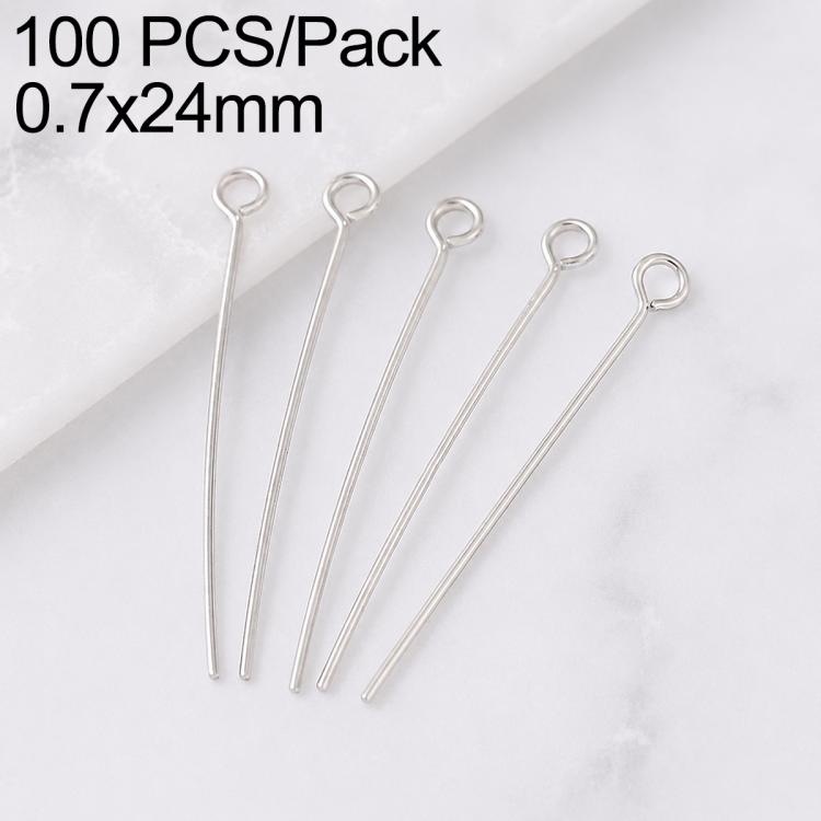 Silver-tone head pins with loop, 0.7x24mm, 5 pins shown
