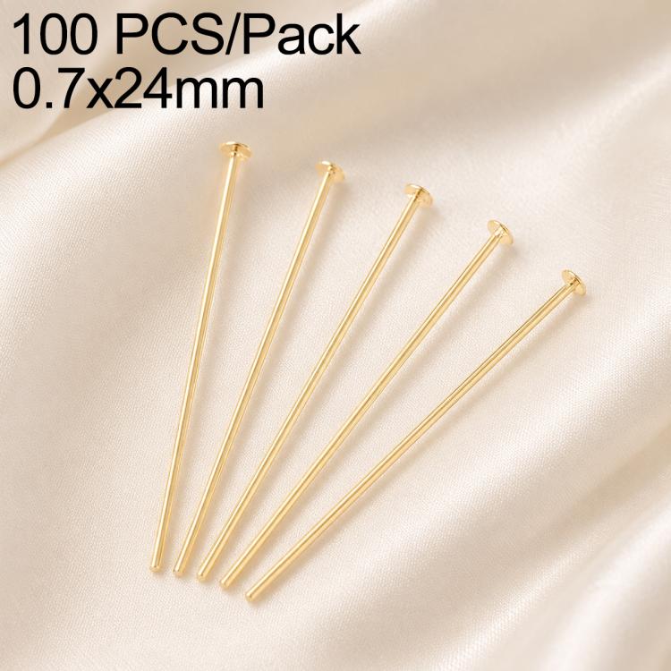 Gold-tone head pins with loop, 0.7x24mm, 5 pins shown