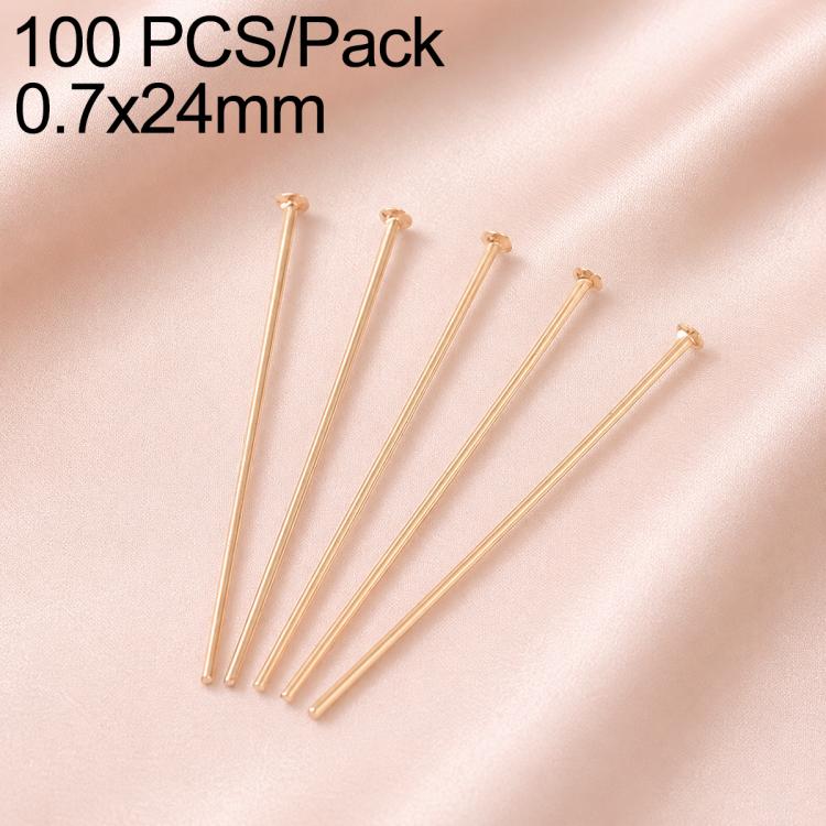 Gold-tone bead head pins, 0.7x24mm, looped eye pin style, pack of 100