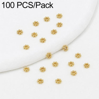 Gold snowflake bead caps spacers, round gear style with small central hole, 4mm size beads