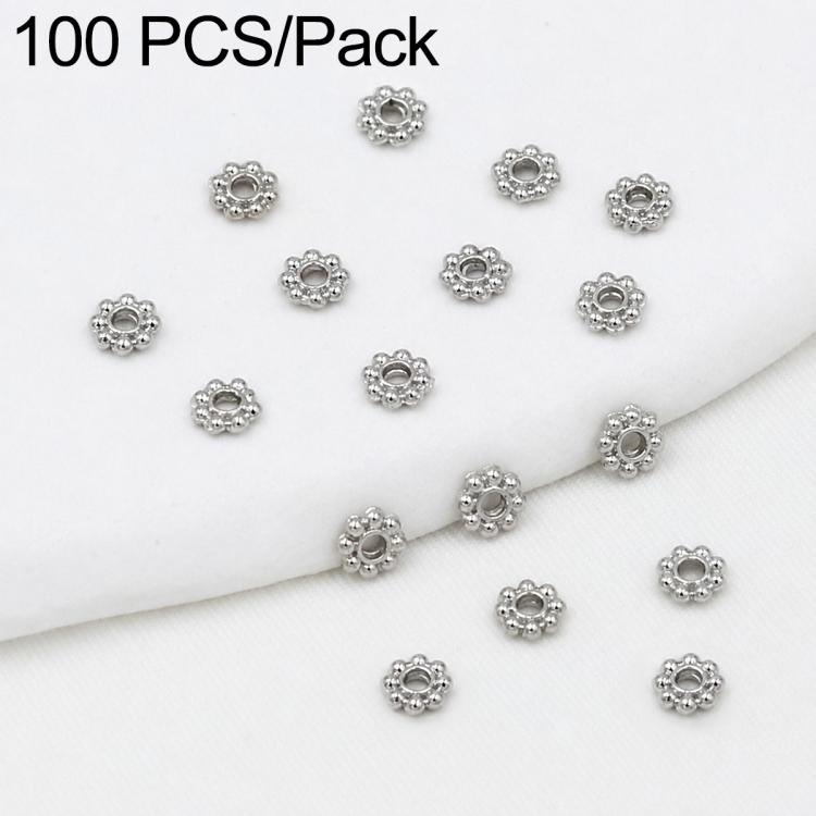 Silver snowflake bead caps spacers, round gear-like snowflake shape with central opening