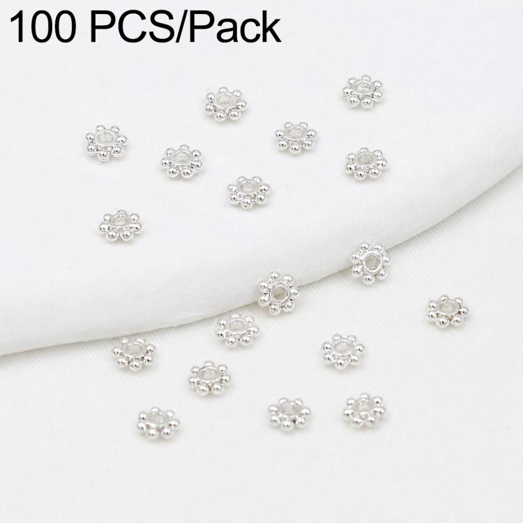 White gold snowflake bead caps spacers, small round gear snowflake design with hole