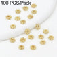 Gold snowflake bead caps spacers, round gear style with central hole, DIY jewelry beads