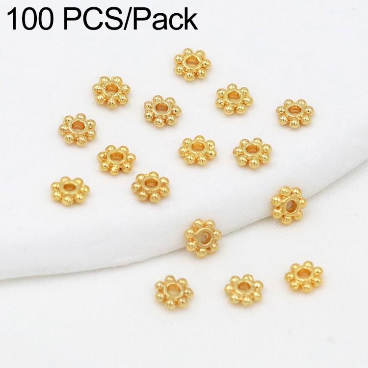 Gold snowflake bead caps spacers, round gear snowflake design with small center hole beads
